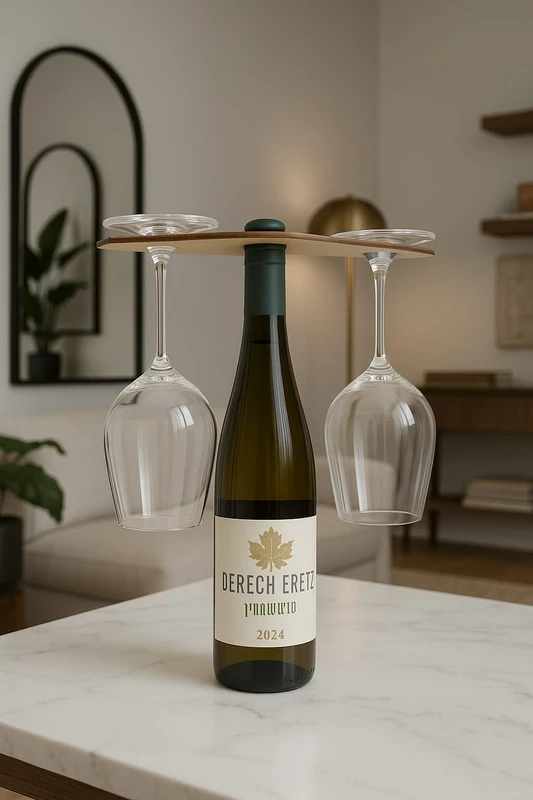 סט בקבוק יין דרך ארץ מעמד עץ לכוסות ושתי כוסות
